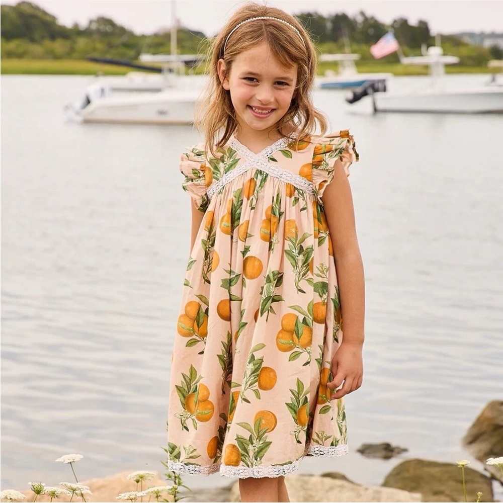NWT PINK CHICKEN Katherine Pink Botanical Oranges Cotton Dress 5Y